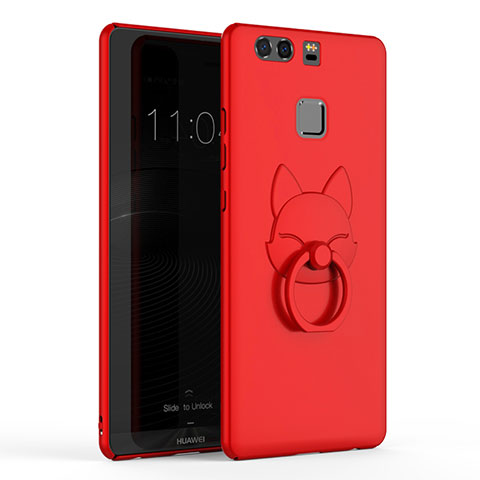 Etui Plastique Rigide Mat avec Support Bague Anneau A03 pour Huawei P9 Rouge