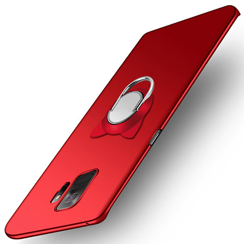 Etui Plastique Rigide Mat avec Support Bague Anneau pour Samsung Galaxy S9 Rouge