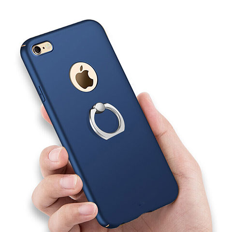 Etui Plastique Rigide Mat et Support Bague Anneau pour Apple iPhone 6 Plus Bleu
