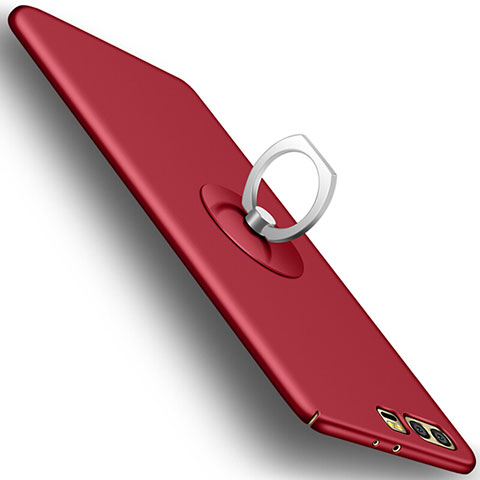 Etui Plastique Rigide Mat et Support Bague Anneau pour Huawei Honor 9 Premium Rouge