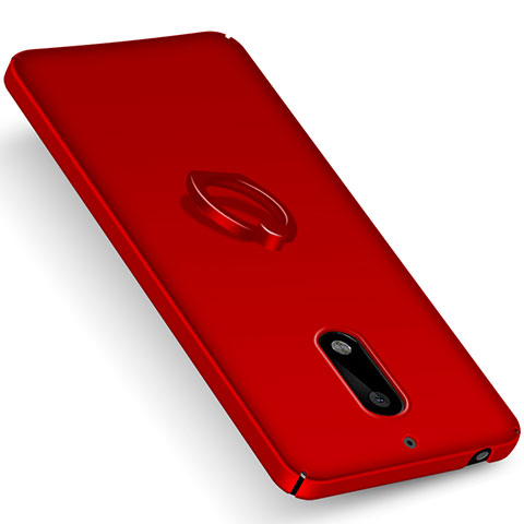 Etui Plastique Rigide Mat et Support Bague Anneau pour Nokia 6 Rouge