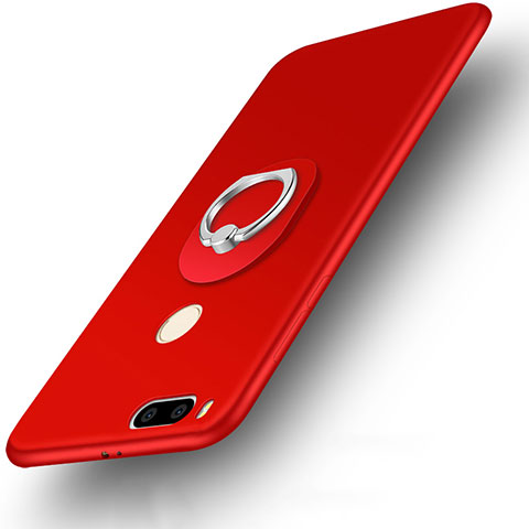 Etui Plastique Rigide Mat et Support Bague Anneau pour Xiaomi Mi A1 Rouge