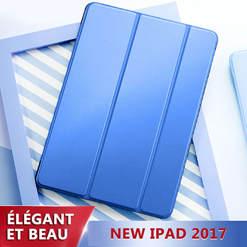 Etui Portefeuille Livre Cuir L01 pour Apple New iPad 9.7 (2018) Bleu