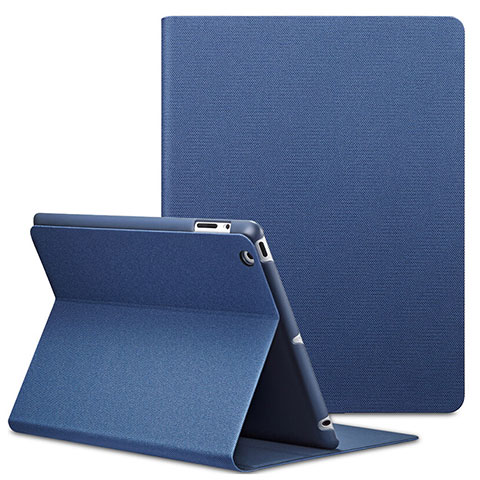 Etui Portefeuille Livre Cuir L02 pour Apple iPad 2 Bleu