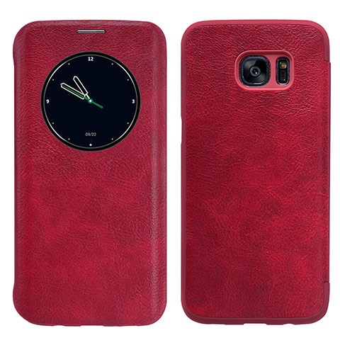Etui Portefeuille Livre Cuir L02 pour Samsung Galaxy S7 Edge G935F Rouge