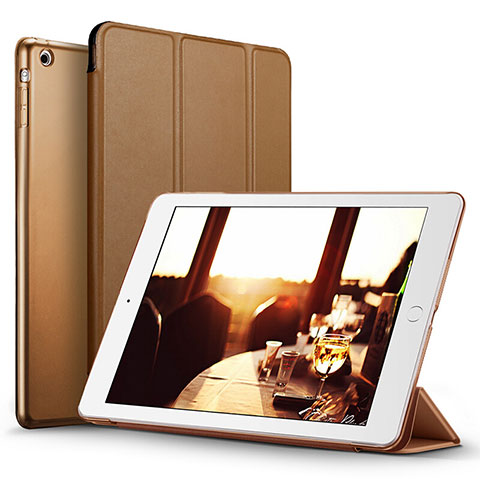 Etui Portefeuille Livre Cuir L06 pour Apple iPad Mini 2 Marron