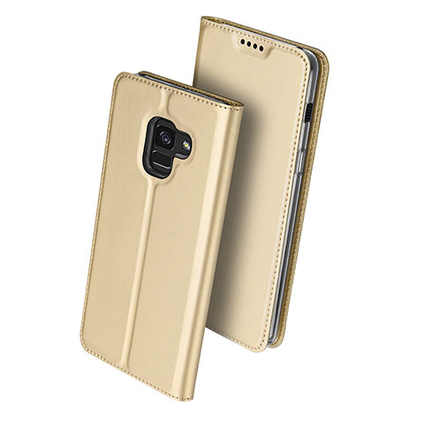Etui Portefeuille Livre Cuir pour Samsung Galaxy A8 (2018) Duos A530F Or