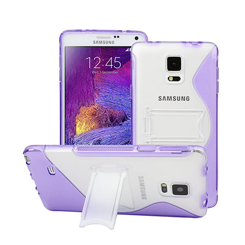 Etui TPU Transparente Vague S-Line avec Bequille pour Samsung Galaxy Note 4 Duos N9100 Dual SIM Violet
