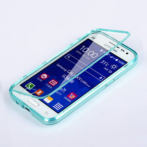 Etui Transparente Integrale Silicone Souple Avant et Arriere pour Samsung Galaxy Core Prime G360F G360GY Bleu Ciel