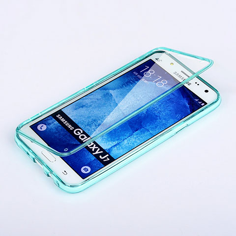 Etui Transparente Integrale Silicone Souple Avant et Arriere pour Samsung Galaxy J7 SM-J700F J700H Bleu Ciel