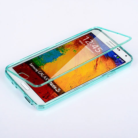 Etui Transparente Integrale Silicone Souple Avant et Arriere pour Samsung Galaxy Note 3 N9000 Bleu Ciel