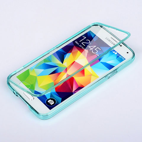 Etui Transparente Integrale Silicone Souple Avant et Arriere pour Samsung Galaxy S5 Duos Plus Bleu Ciel