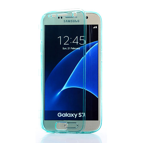 Etui Transparente Integrale Silicone Souple Avant et Arriere pour Samsung Galaxy S7 G930F G930FD Bleu Ciel