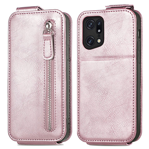 Housse Clapet Portefeuille Cuir pour Oppo Find X5 5G Or Rose