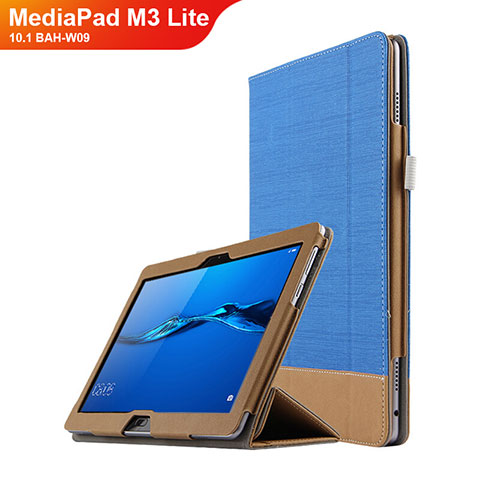 Housse Clapet Portefeuille Livre Cuir L02 pour Huawei MediaPad M3 Lite 10.1 BAH-W09 Bleu