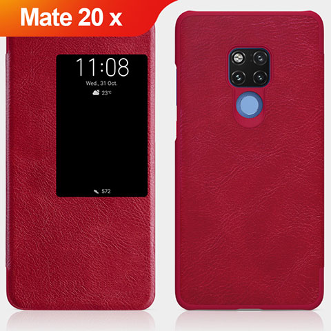Housse Clapet Portefeuille Livre Cuir pour Huawei Mate 20 X Rouge