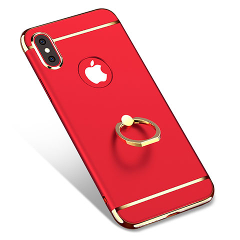 Housse Contour Luxe Metal et Plastique avec Support Bague Anneau F02 pour Apple iPhone Xs Max Rouge