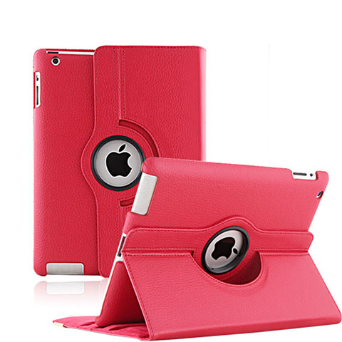 Housse Portefeuille Cuir Rotatif pour Apple iPad 4 Rouge