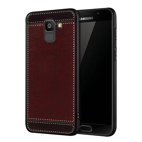Housse Silicone Gel Motif Cuir W01 pour Samsung Galaxy On6 (2018) J600F J600G Rouge