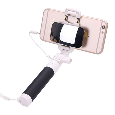 Perche de Selfie Filaire Baton de Selfie Cable Extensible de Poche Universel S04 Noir