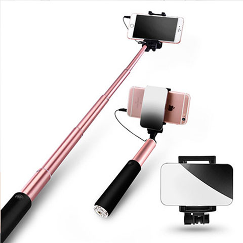 Perche de Selfie Filaire Baton de Selfie Cable Extensible de Poche Universel S11 Or Rose