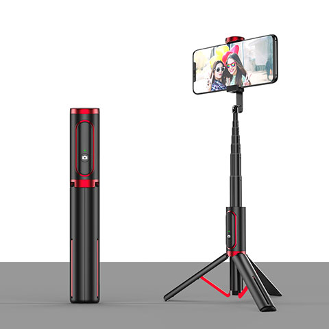 Perche de Selfie Trepied Sans Fil Bluetooth Baton de Selfie Extensible de Poche Universel T26 Rouge et Noir