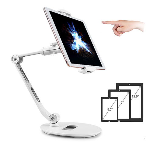 Support de Bureau Support Tablette Flexible Universel Pliable Rotatif 360 H08 pour Apple iPad Air 3 Blanc