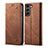 Coque Clapet Portefeuille Livre Tissu pour Samsung Galaxy S24 Plus 5G Marron