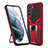 Coque Contour Silicone et Plastique Housse Etui Mat avec Aimant Magnetique Support A05 pour Samsung Galaxy S22 5G Rouge