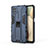 Coque Contour Silicone et Plastique Housse Etui Mat avec Aimant Magnetique Support T04 pour Samsung Galaxy A12 Nacho Bleu