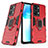 Coque Contour Silicone et Plastique Housse Etui Mat avec Magnetique Support Bague Anneau KC1 pour OnePlus Nord 2T 5G Rouge