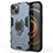 Coque Contour Silicone et Plastique Housse Etui Mat avec Magnetique Support Bague Anneau S01 pour Apple iPhone 14 Bleu