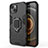 Coque Contour Silicone et Plastique Housse Etui Mat avec Magnetique Support Bague Anneau S01 pour Apple iPhone 14 Noir