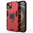 Coque Contour Silicone et Plastique Housse Etui Mat avec Magnetique Support Bague Anneau S01 pour Apple iPhone 14 Rouge