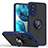Coque Contour Silicone et Plastique Housse Etui Mat avec Magnetique Support Bague Anneau S04 pour Motorola Moto G82 5G Bleu