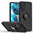 Coque Contour Silicone et Plastique Housse Etui Mat avec Magnetique Support Bague Anneau S04 pour Motorola Moto G82 5G Rouge et Noir