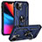 Coque Contour Silicone et Plastique Housse Etui Mat avec Magnetique Support Bague Anneau S05 pour Apple iPhone 13 Mini Bleu