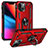 Coque Contour Silicone et Plastique Housse Etui Mat avec Magnetique Support Bague Anneau S05 pour Apple iPhone 13 Mini Rouge