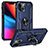 Coque Contour Silicone et Plastique Housse Etui Mat avec Magnetique Support Bague Anneau S05 pour Apple iPhone 14 Bleu