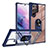Coque Contour Silicone et Plastique Housse Etui Mat avec Magnetique Support Bague Anneau T01 pour Samsung Galaxy S23 Ultra 5G Bleu