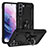Coque Contour Silicone et Plastique Housse Etui Mat avec Magnetique Support Bague Anneau T03 pour Samsung Galaxy S22 5G Noir