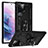 Coque Contour Silicone et Plastique Housse Etui Mat avec Magnetique Support Bague Anneau T03 pour Samsung Galaxy S23 Ultra 5G Noir