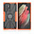 Coque Contour Silicone et Plastique Housse Etui Mat avec Magnetique Support Bague Anneau T09 pour Samsung Galaxy S21 Ultra 5G Orange
