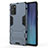 Coque Contour Silicone et Plastique Housse Etui Mat avec Support N01 pour Samsung Galaxy Note 20 5G Bleu