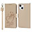 Coque Portefeuille Fleurs Livre Cuir Etui Clapet L16 pour Apple iPhone 14 Or