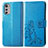 Coque Portefeuille Fleurs Livre Cuir Etui Clapet pour Motorola Moto E32 Bleu