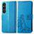 Coque Portefeuille Fleurs Livre Cuir Etui Clapet pour Sony Xperia 1 V Bleu