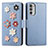 Coque Portefeuille Fleurs Livre Cuir Etui Clapet S02D pour Motorola Moto G52j 5G Bleu