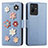 Coque Portefeuille Fleurs Livre Cuir Etui Clapet S02D pour Vivo iQOO Z6x Bleu