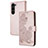 Coque Portefeuille Fleurs Livre Cuir Etui Clapet Y01X pour Samsung Galaxy S23 Plus 5G Or Rose